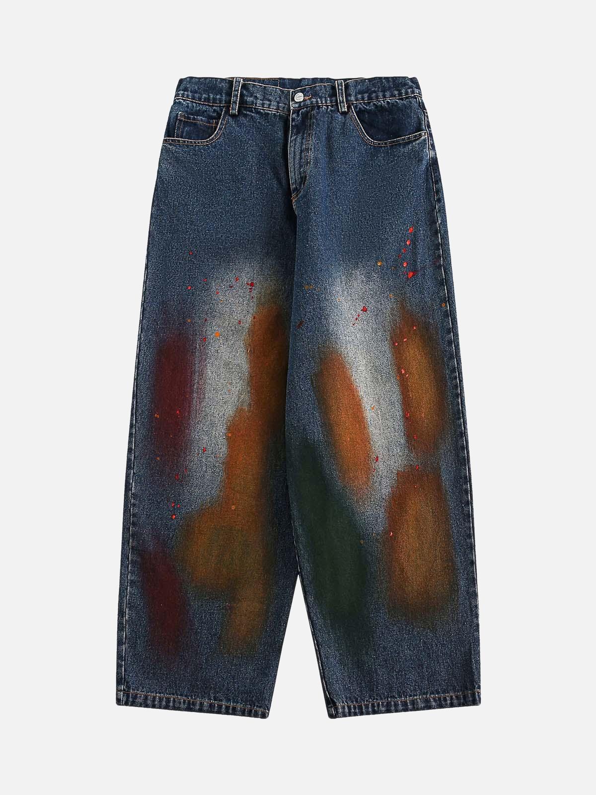 TALISHKO Distressed Ink Graffiti Straight Jeans