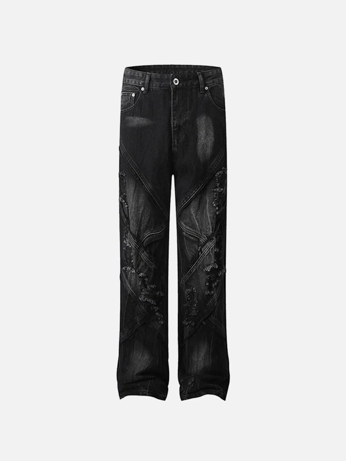 TALISHKO Vintage Raw-Edge Ripple Straight-Leg Jeans