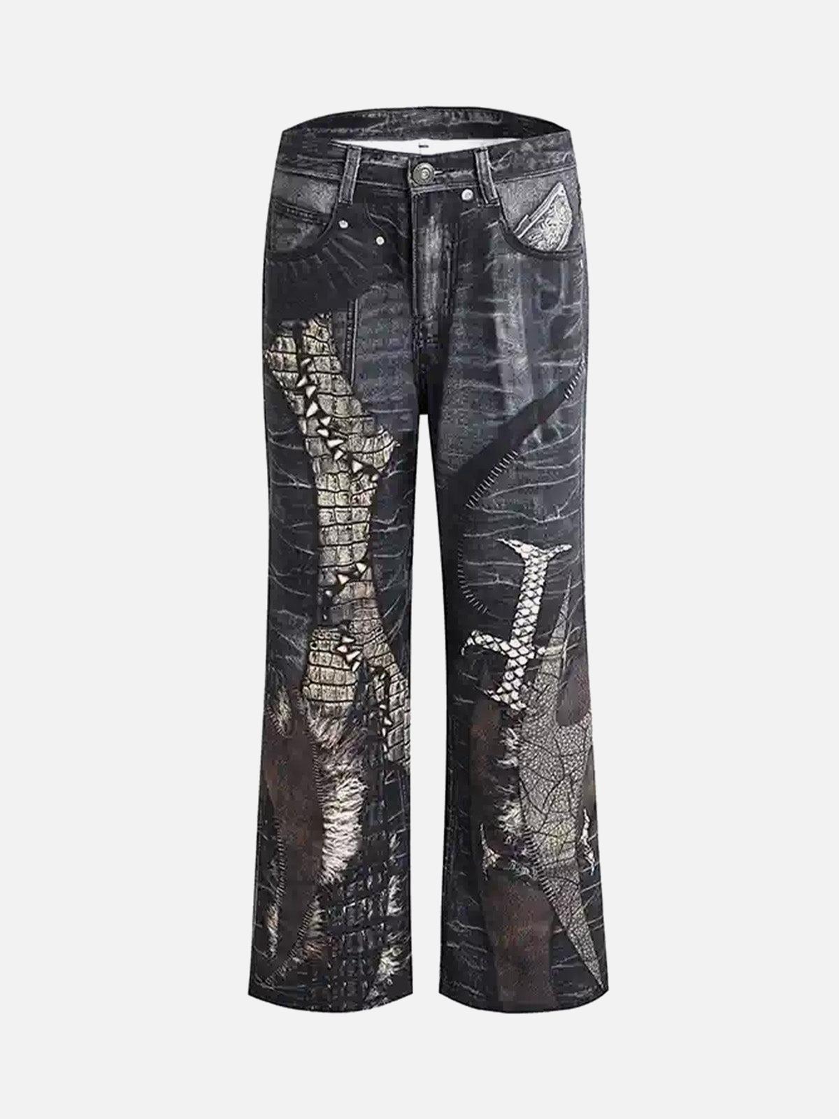 TALISHKO Full Cross Stitching Leather Flare Jeans