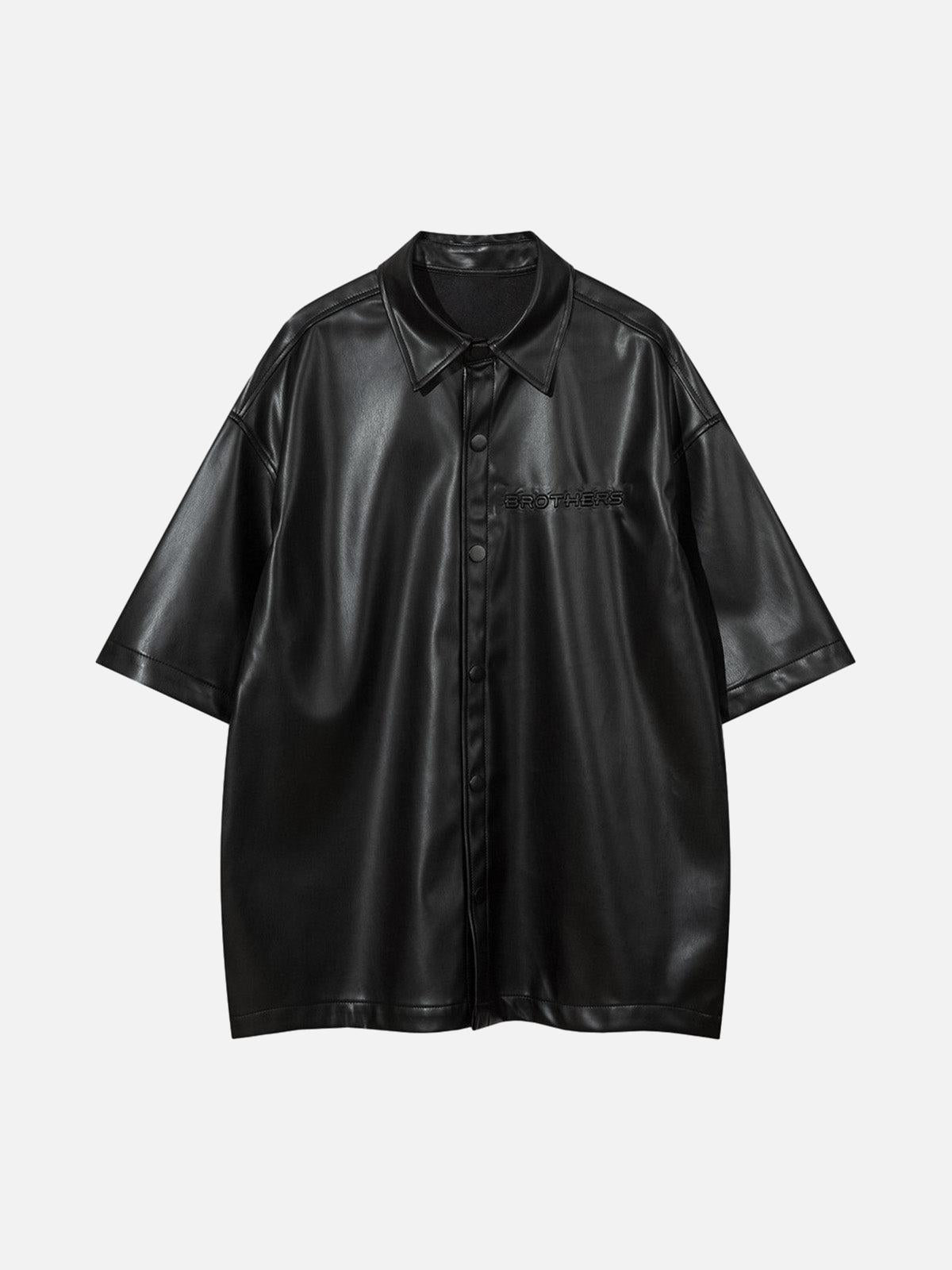 TALISHKO Cleanfit Short-Sleeve PU Leather Shirt