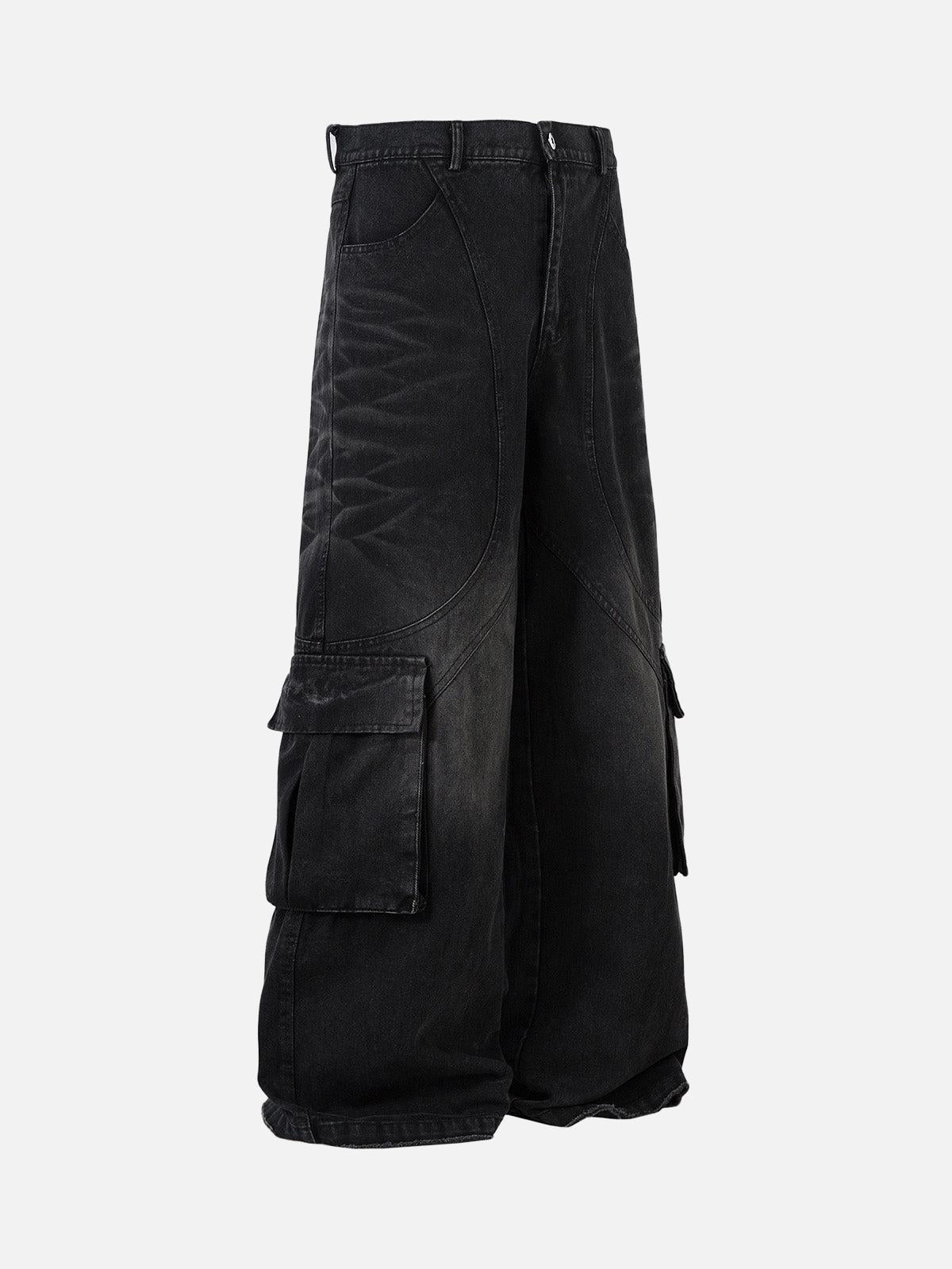 TALISHKO Washed Distressed Multi-Pocket Cargo Jeans
