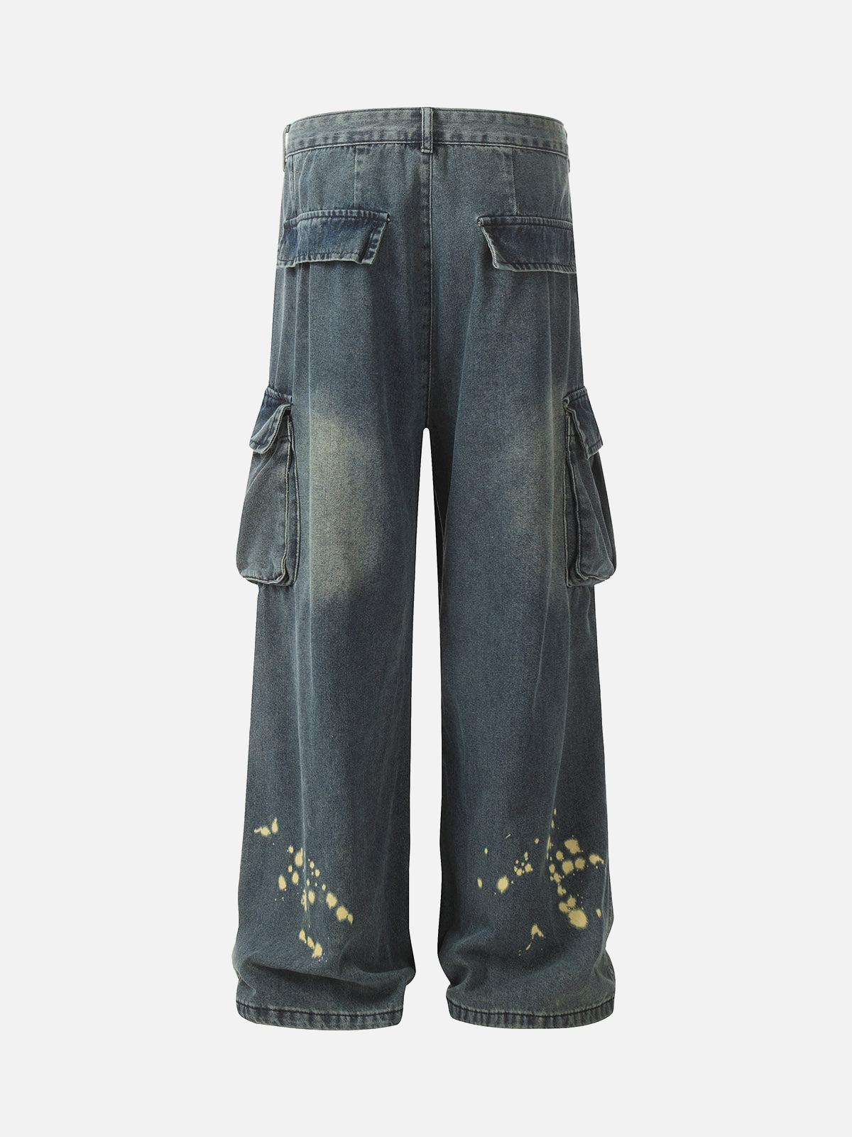 TALISHKO Spray-Painted Reverse Pleated Cargo Jeans