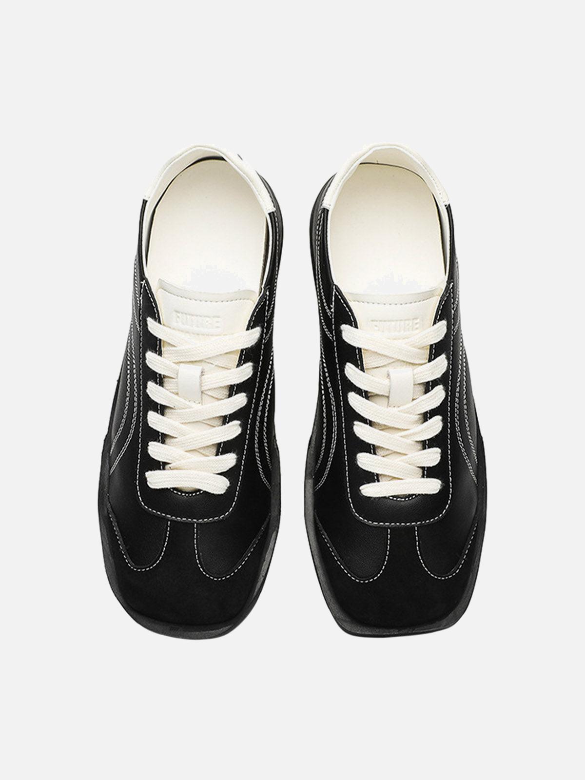 TALISHKO Classic Black Fluid Lines Leather Sneakers