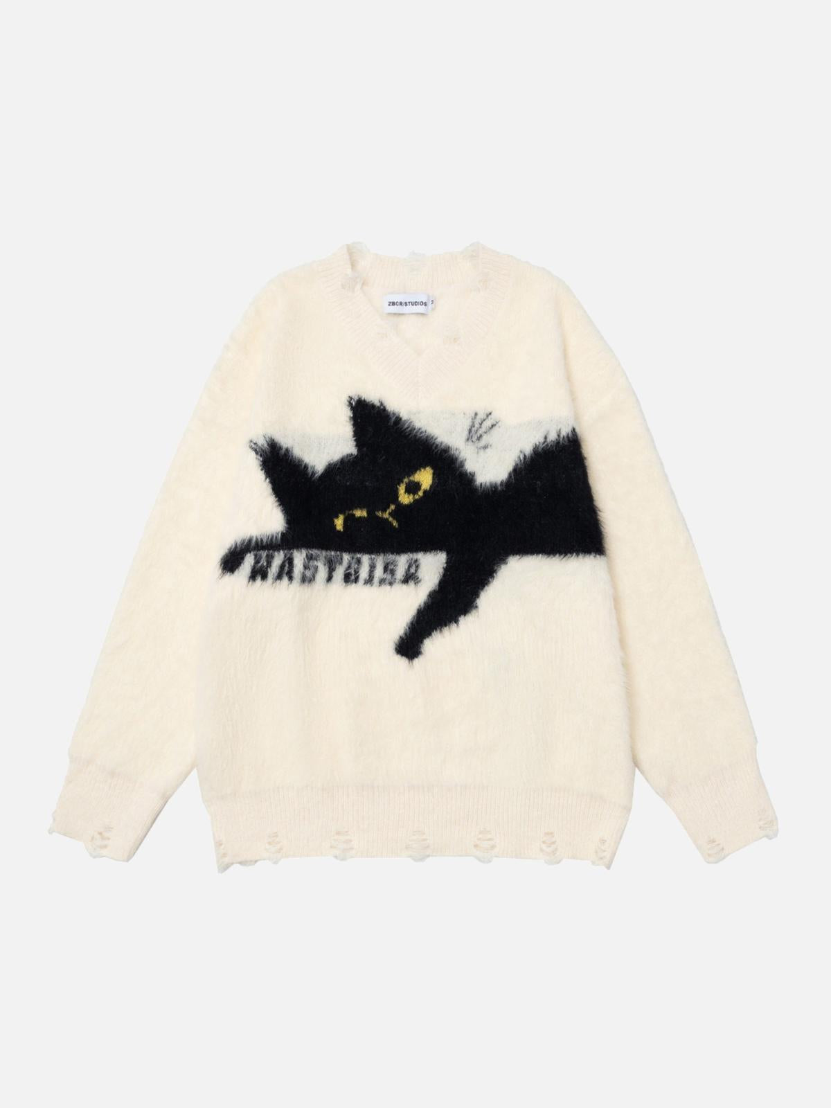 TALISHKO Retro Lazy Cat Sweater