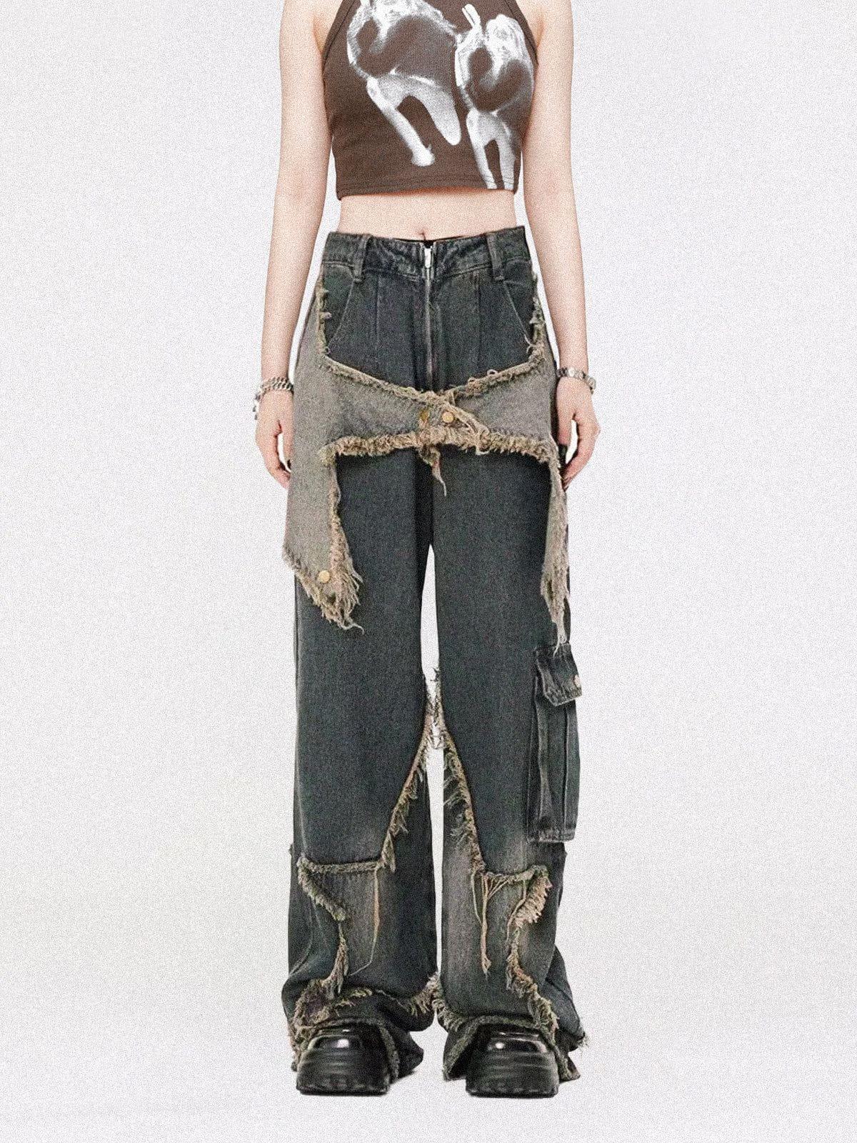 TALISHKO Distressed Effect Patchwork Star Denim Jeans