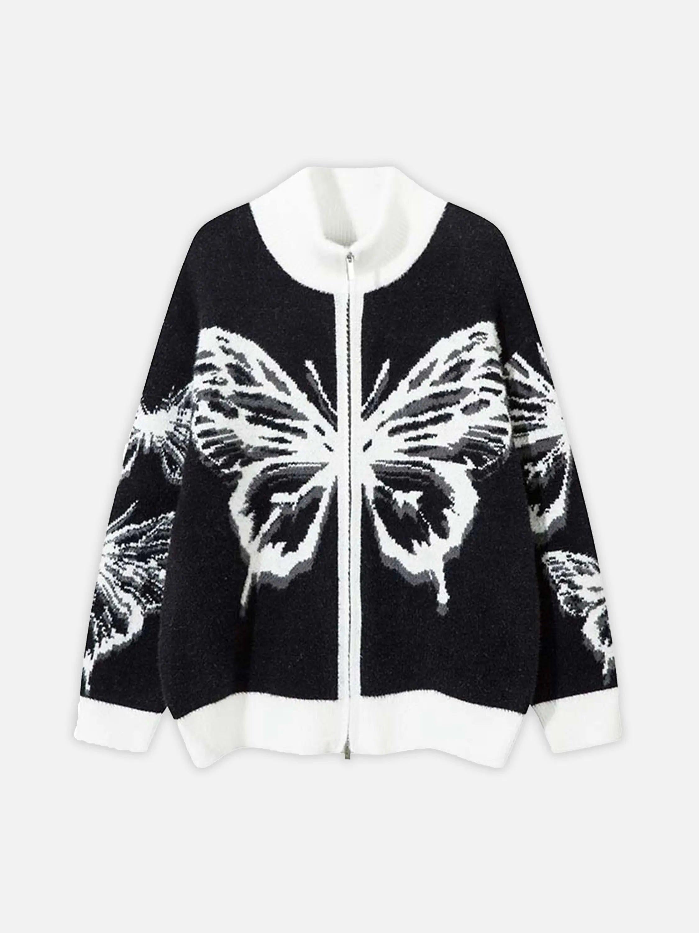 TALISHKO Hand-Painted Butterfly Mohair Jacquard Cardigan
