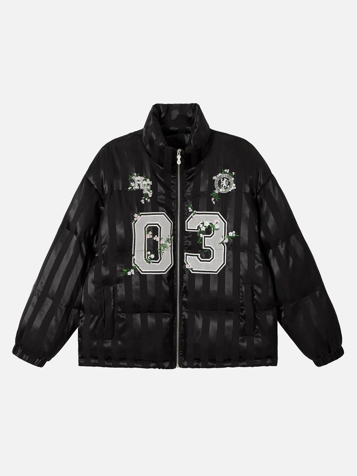 TALISHKO Floral Letter Embroidered Stand Collar Cotton Coat