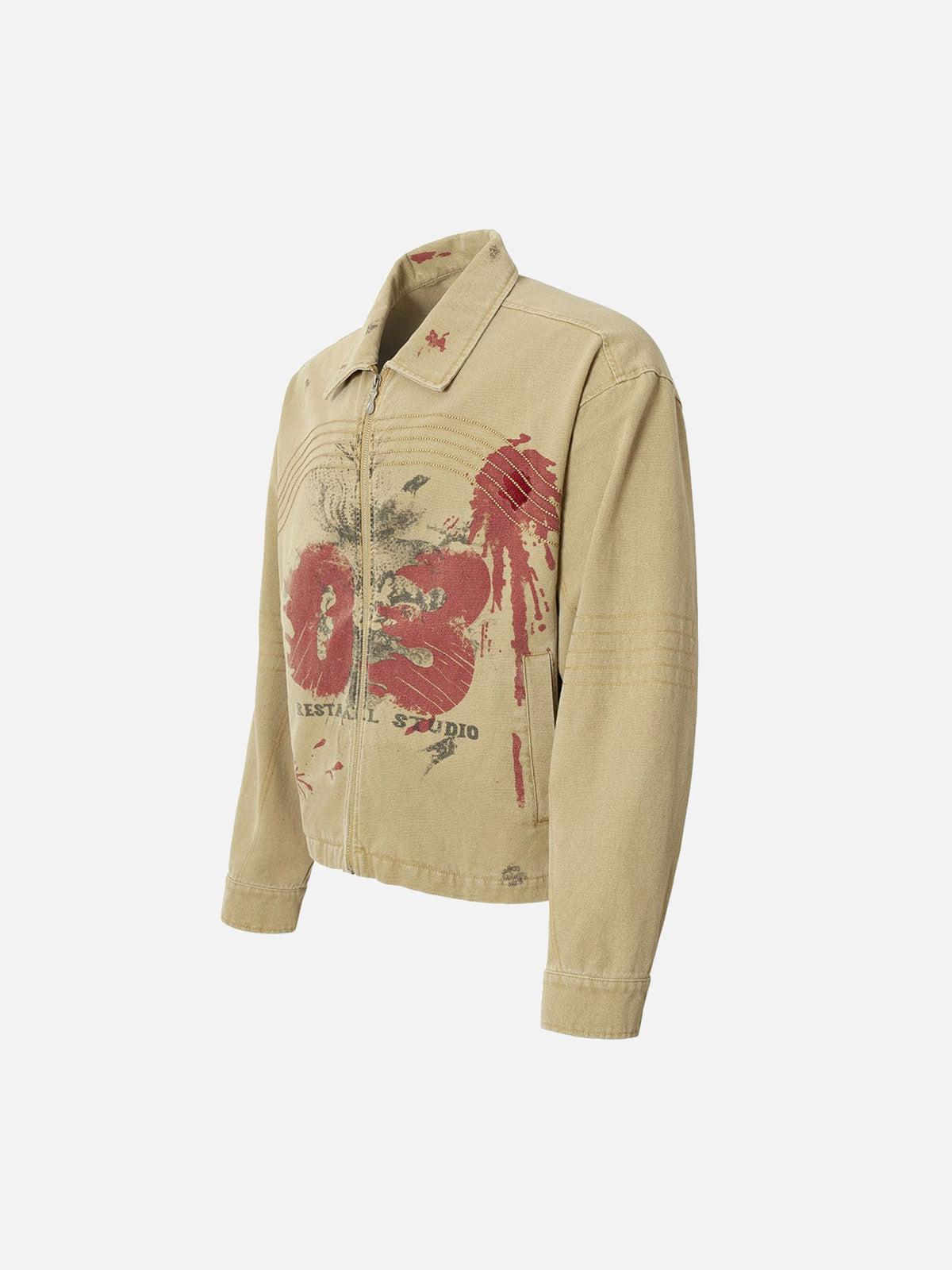 TALISHKO Washed Graffiti Zip Up Workwear Jacket