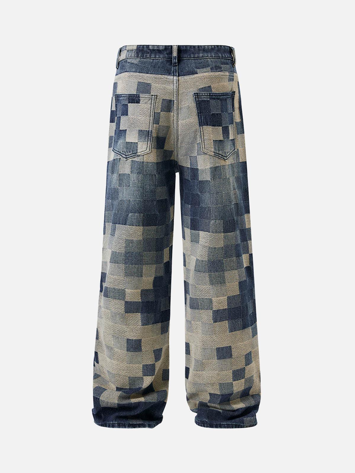 TALISHKO Checkerboard Jacquard Wide Leg Jeans