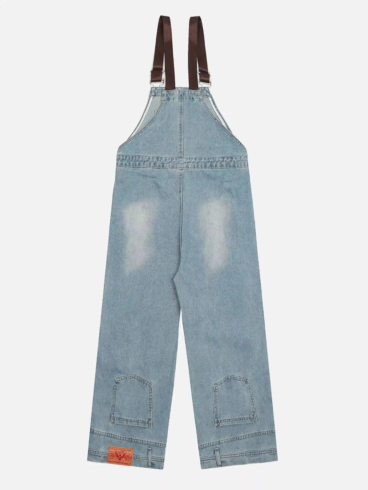 TALISHKO Reverse Stitching Overalls Wide-Leg Denim Jeans