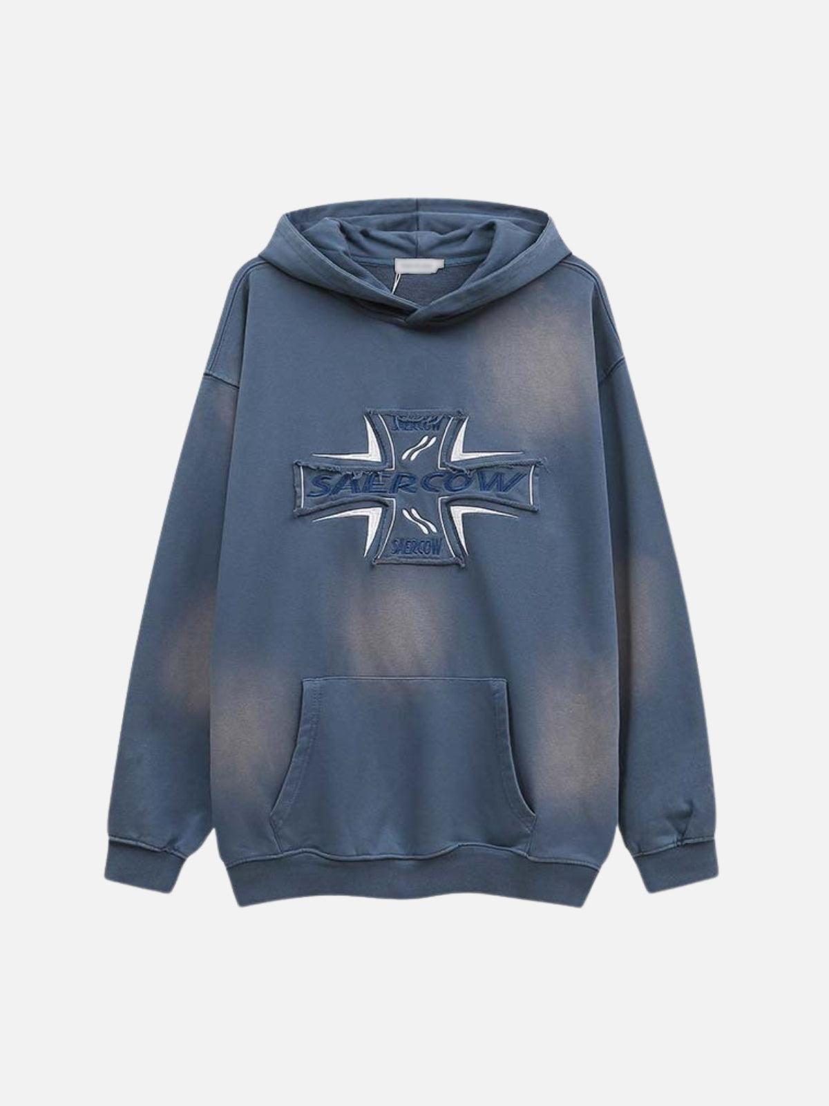 TALISHKO Cross Lettering Embroidery Washed Hoodie