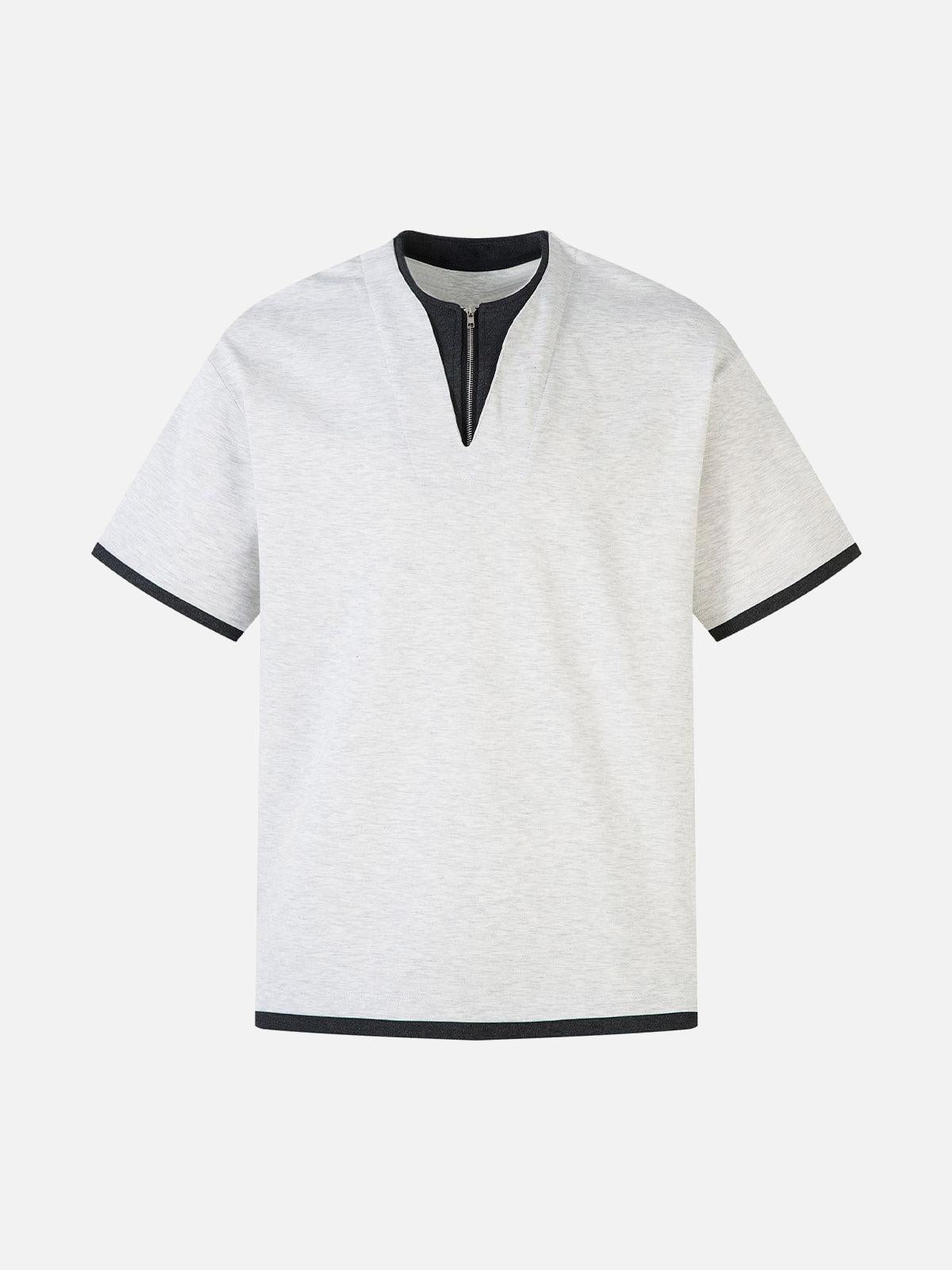 TALISHKO Contrast Color Stitching Faux Two-Piece T-Shirt