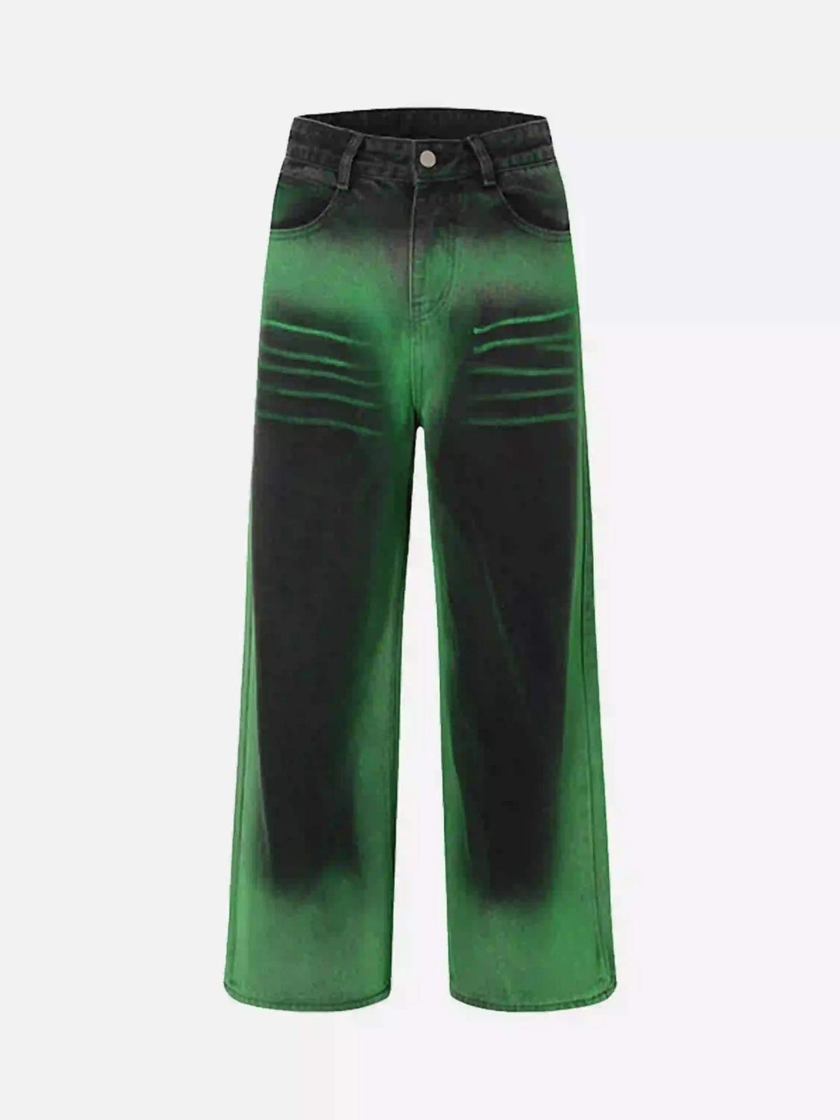 TALISHKO Hip-Hop Green Hand-Painted Dirty Jeans