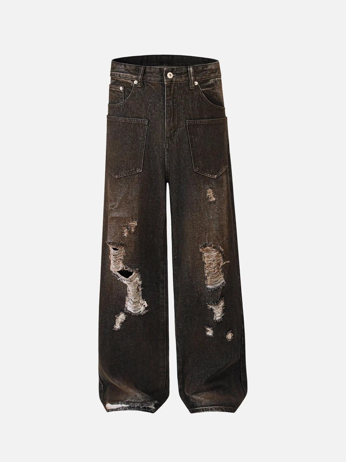 TALISHKO Washed Distressed Multi-Pocket Ripped Jeans