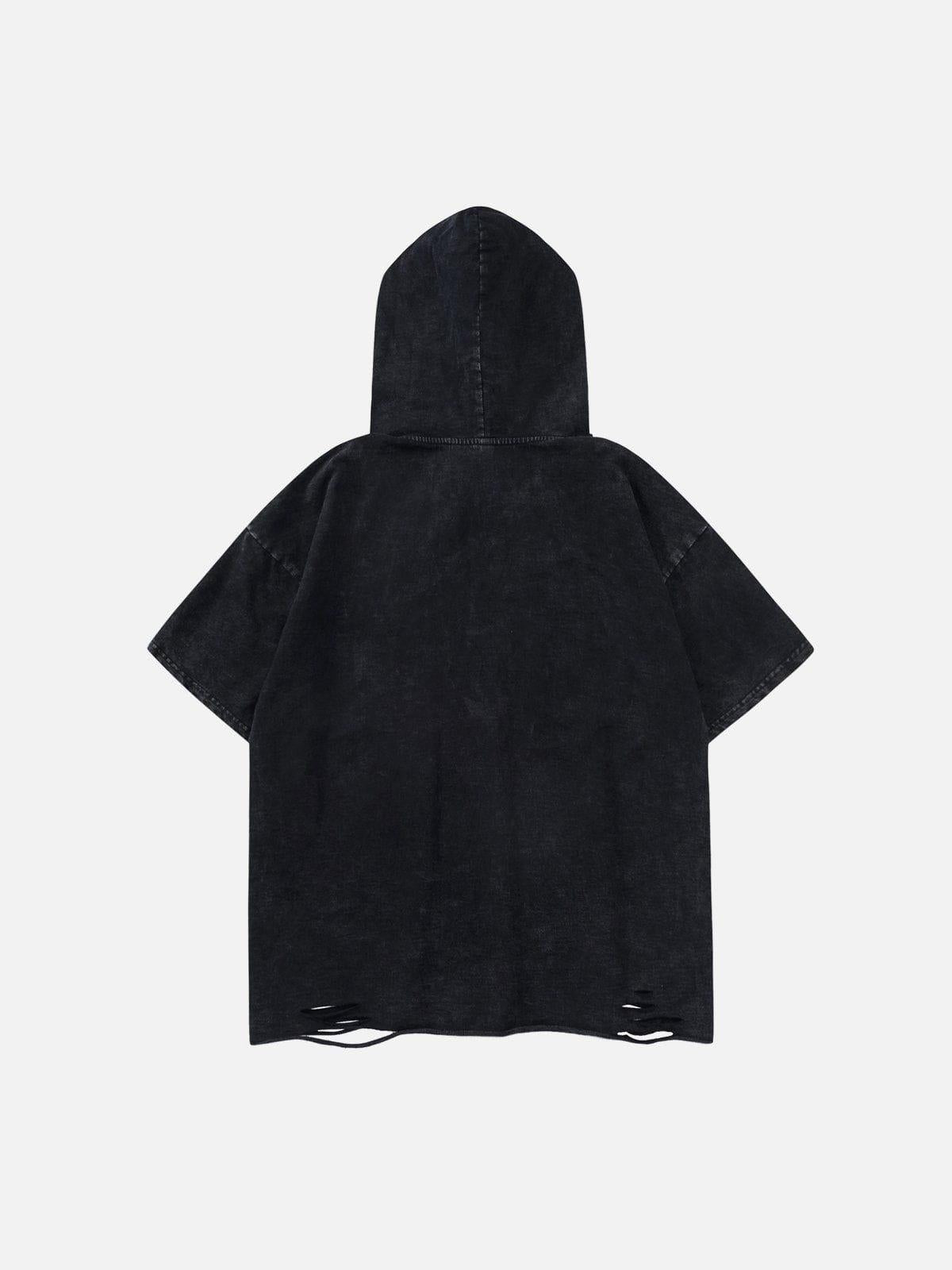 TALISHKO Letter Print Ripped Hooded Tee