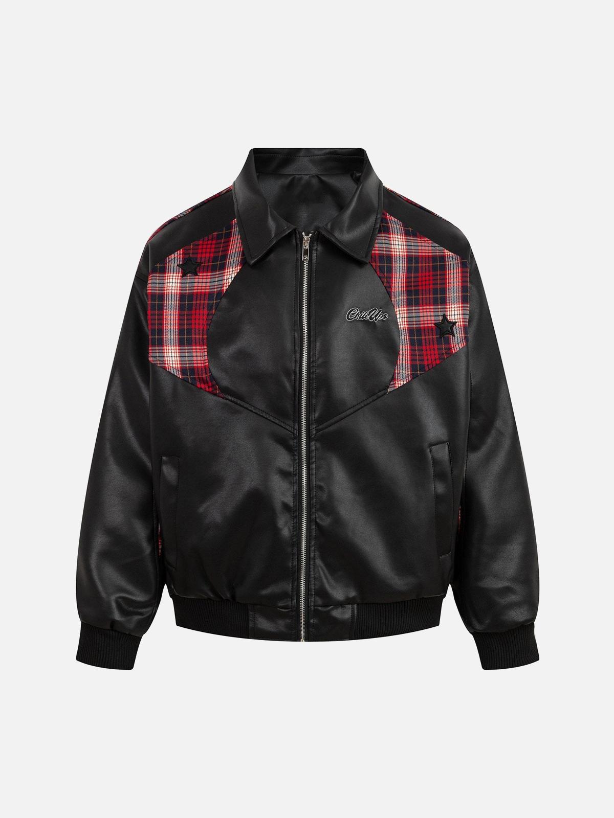TALISHKO Patchwork PU Leather Quilted Jacket
