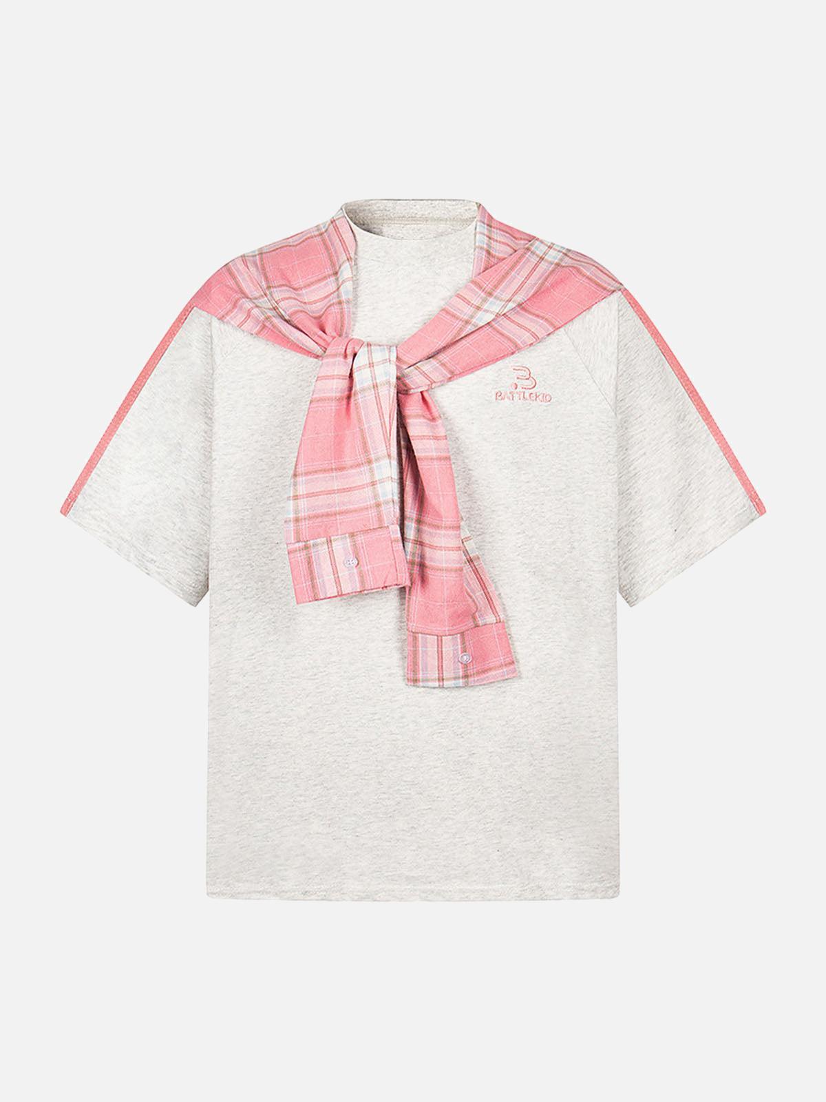 TALISHKO Plaid Patch Knotted Scarf T-Shirt