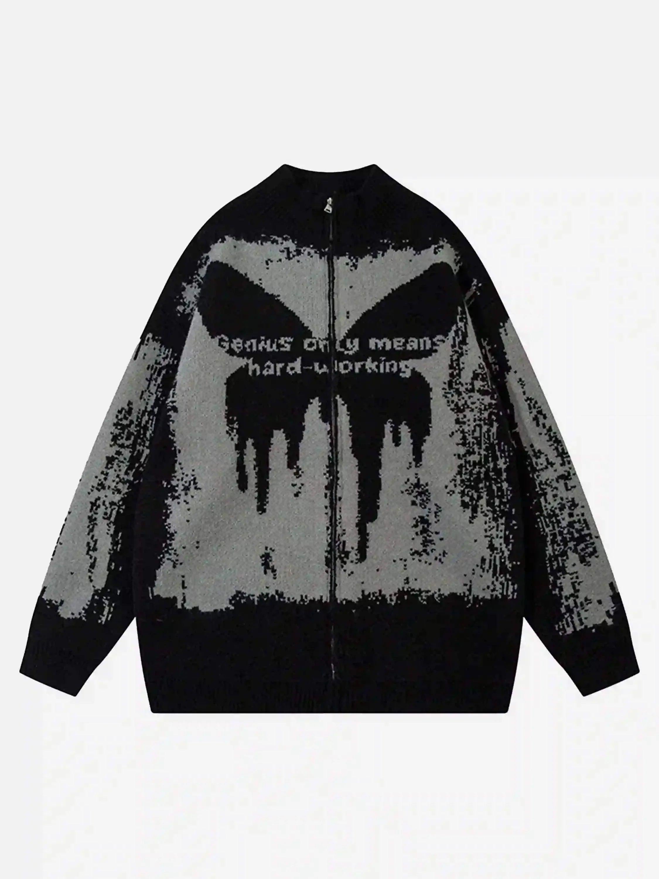 TALISHKO High Street Abstract Pattern Zipper Stand Collar Cardigan