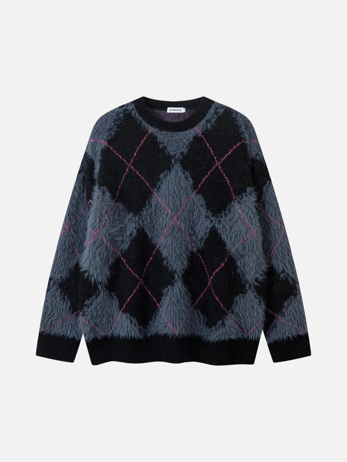 TALISHKO Rhombus Plaid Embroidery Sweater