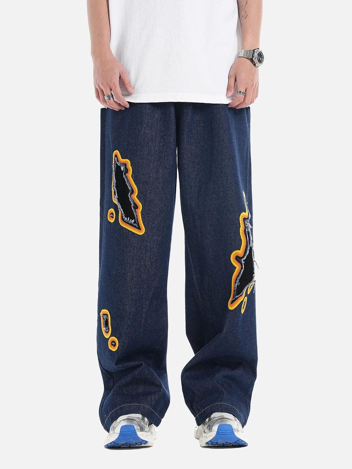 TALISHKO Flame-Scarred Towel Embroidered Jeans