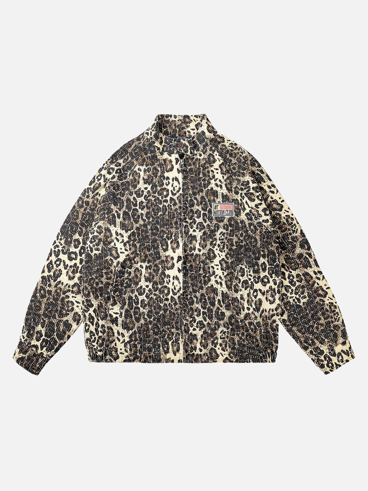 TALISHKO Retro Leopard Printed Denim Jacket