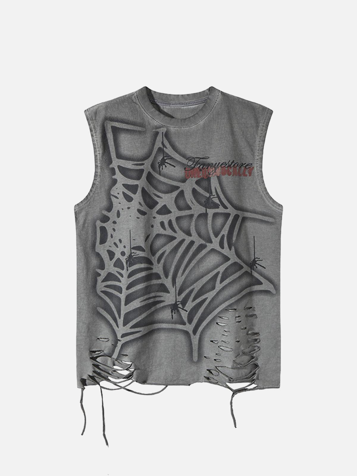 TALISHKO Raggedy Design Spider Web Graphic Vest