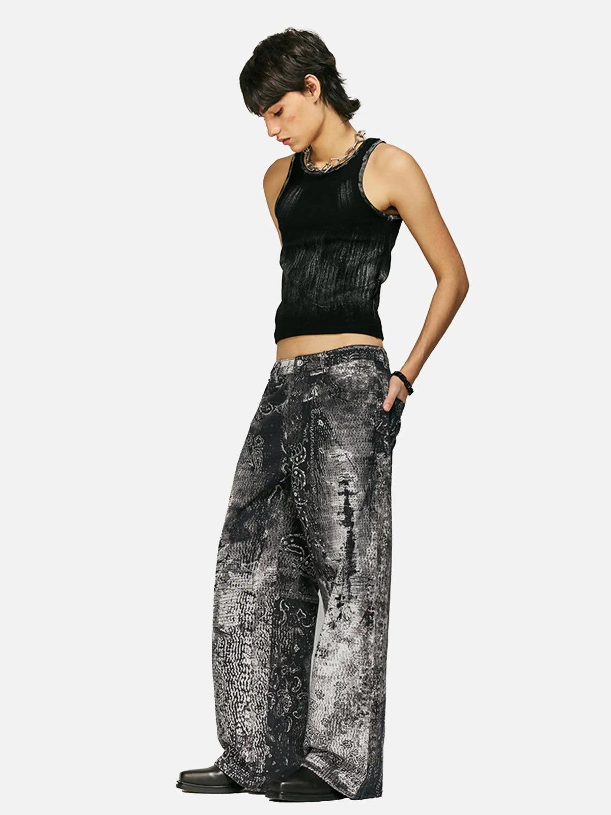TALISHKO Vintage Paisley Digital Print Straight Jeans