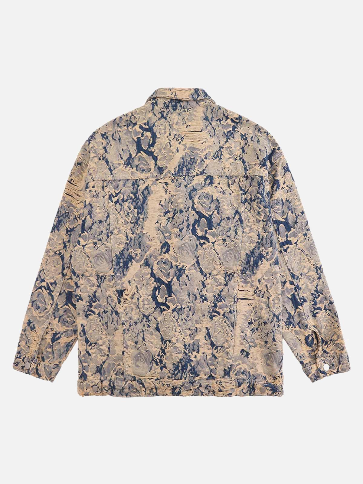 TALISHKO Distressed Jacquard Denim Jacket