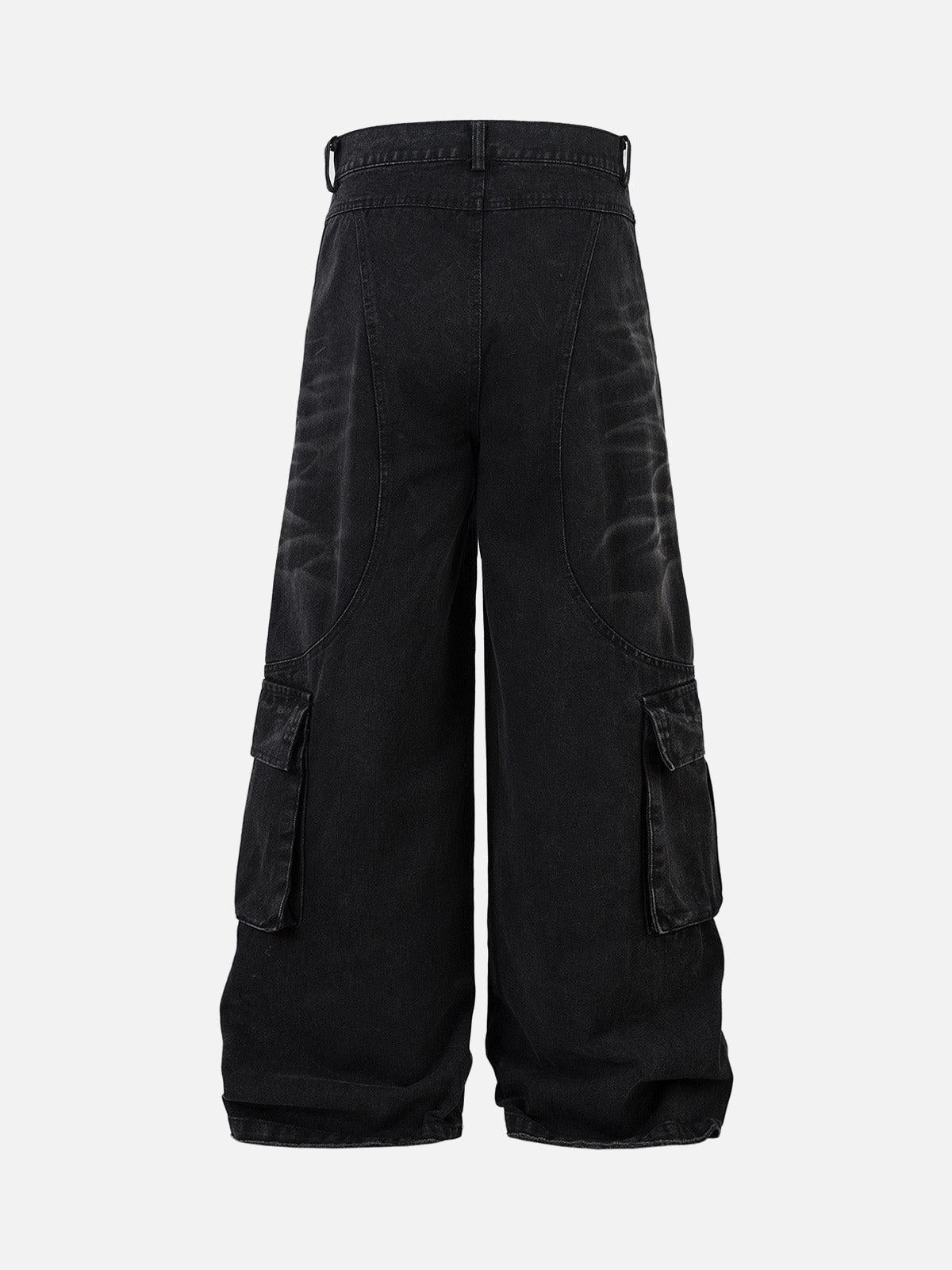 TALISHKO Washed Distressed Multi-Pocket Cargo Jeans