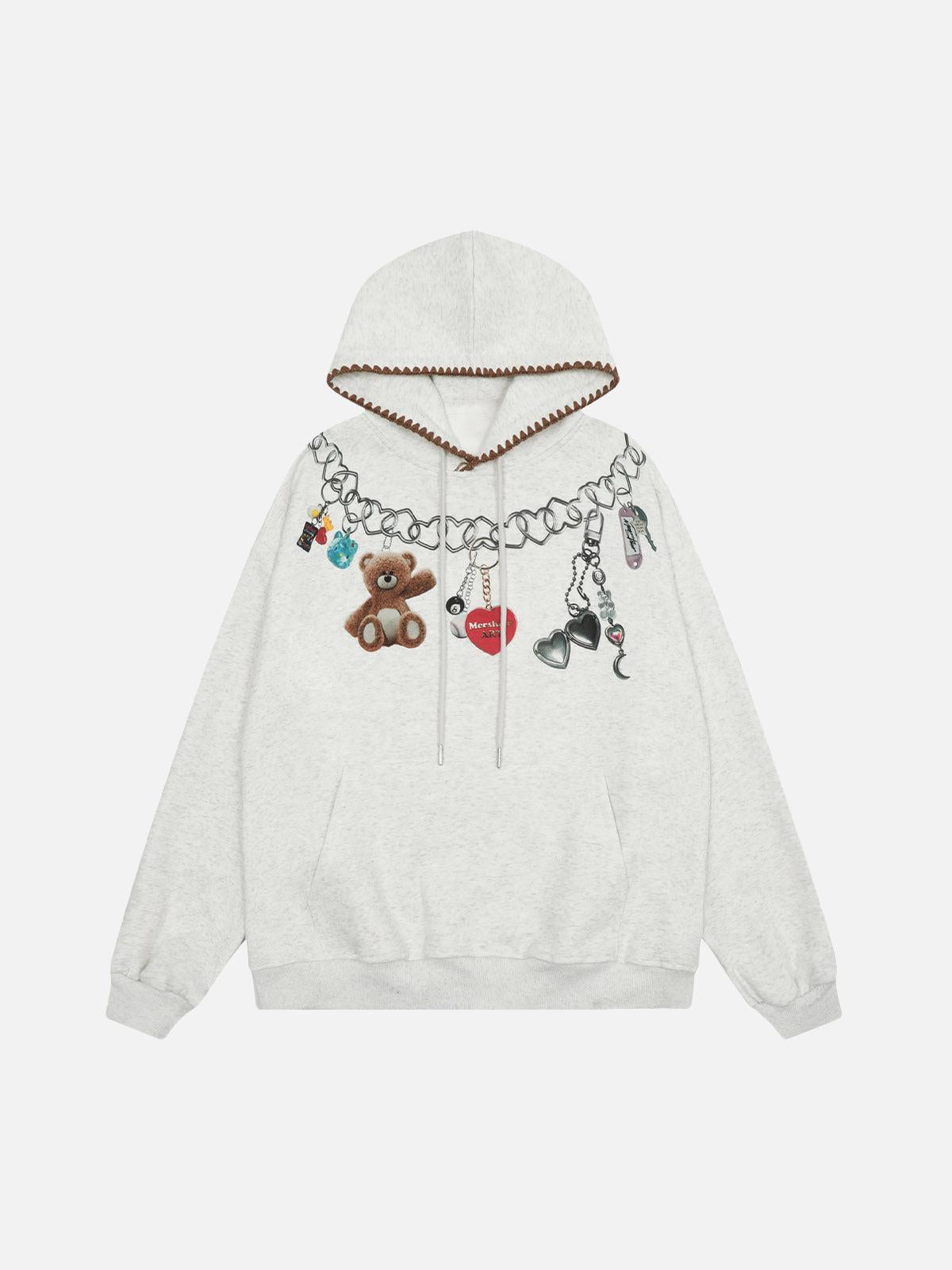 TALISHKO Grunge Bear Graphic Washed Hoodie