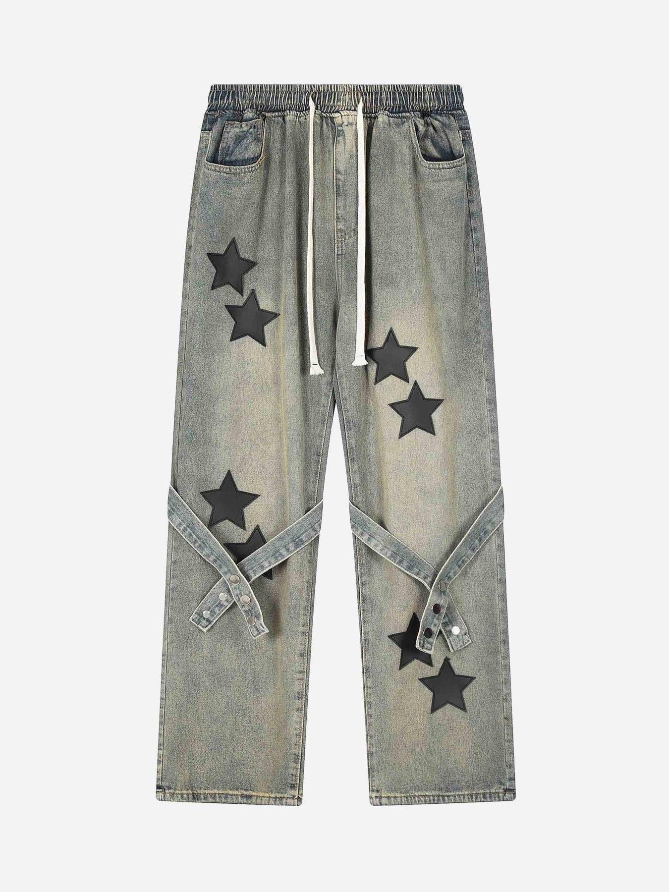 TALISHKO Star Embroidered Elastic Waist Jeans