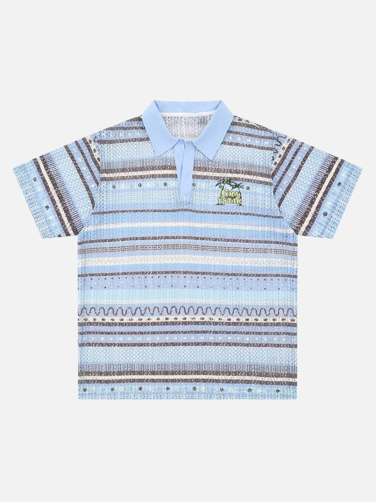 TALISHKO Retro Gradient Striped Hollow POLO Shirt