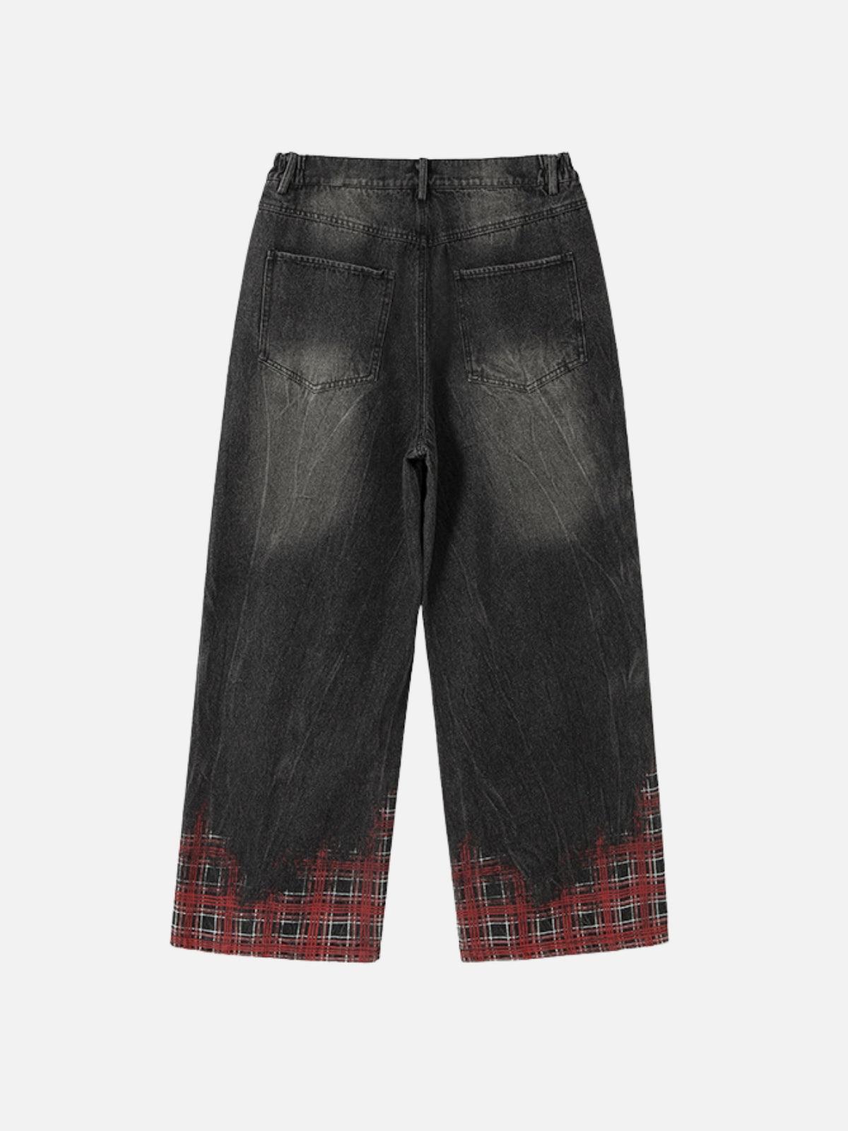 TALISHKO Plaid Washed Print Loose Jeans