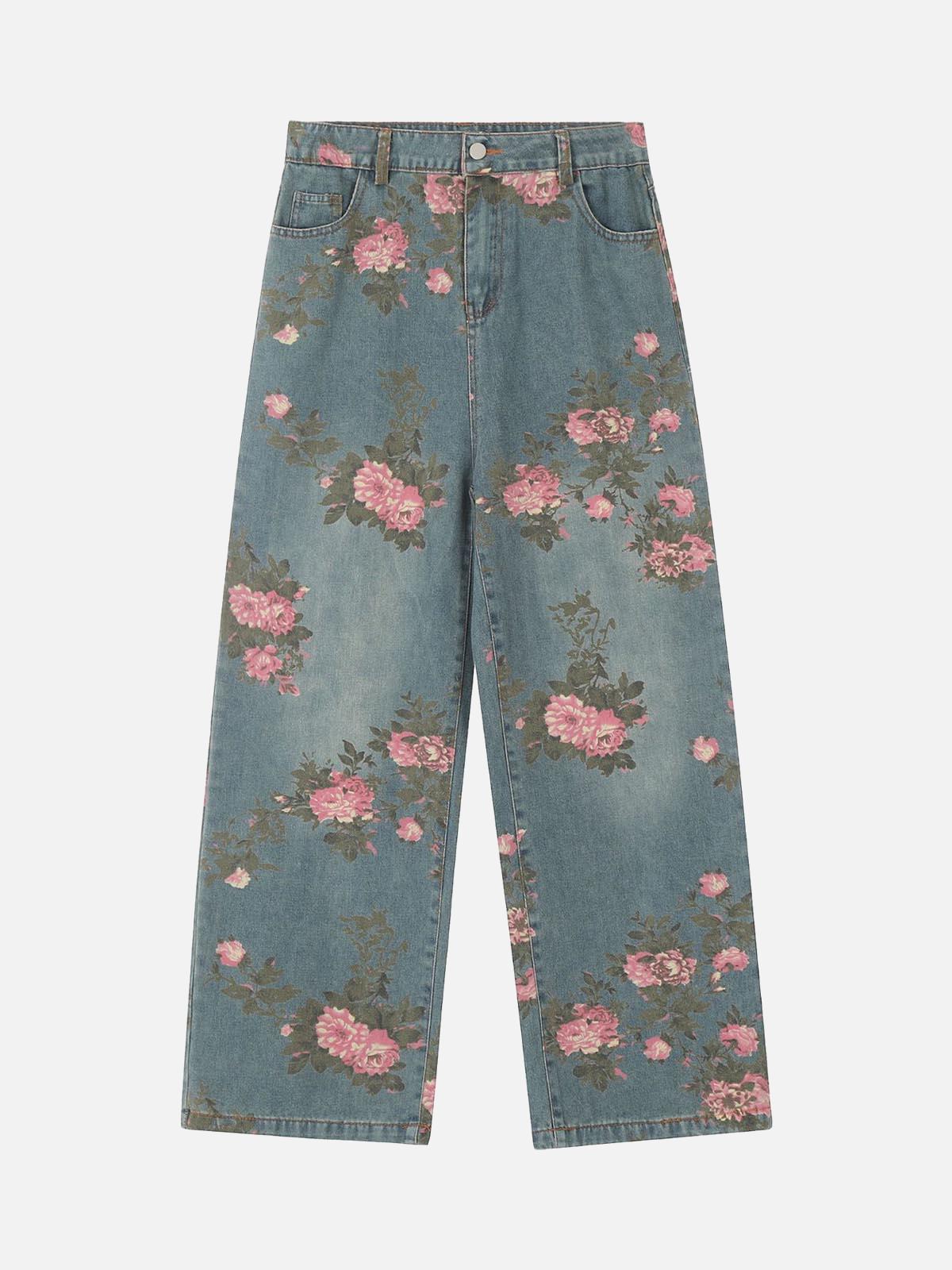 TALISHKO Floral Print Straight Jeans