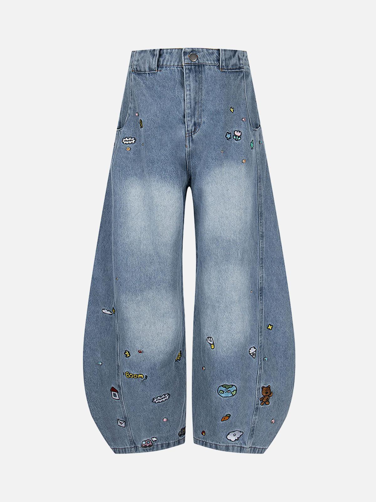 TALISHKO Fun Embroidered Barrel Jeans