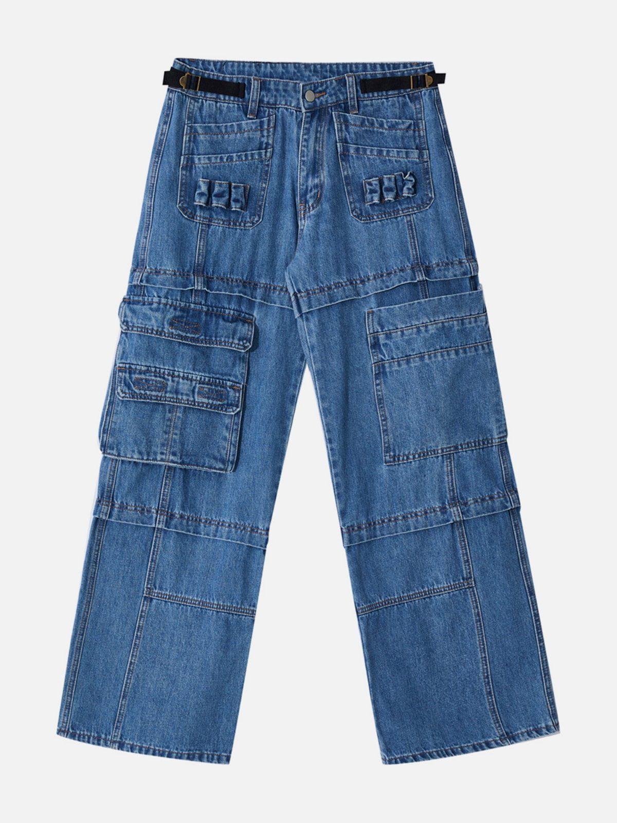 TALISHKO Multi Pocket Patchwork Straight-Leg Jeans