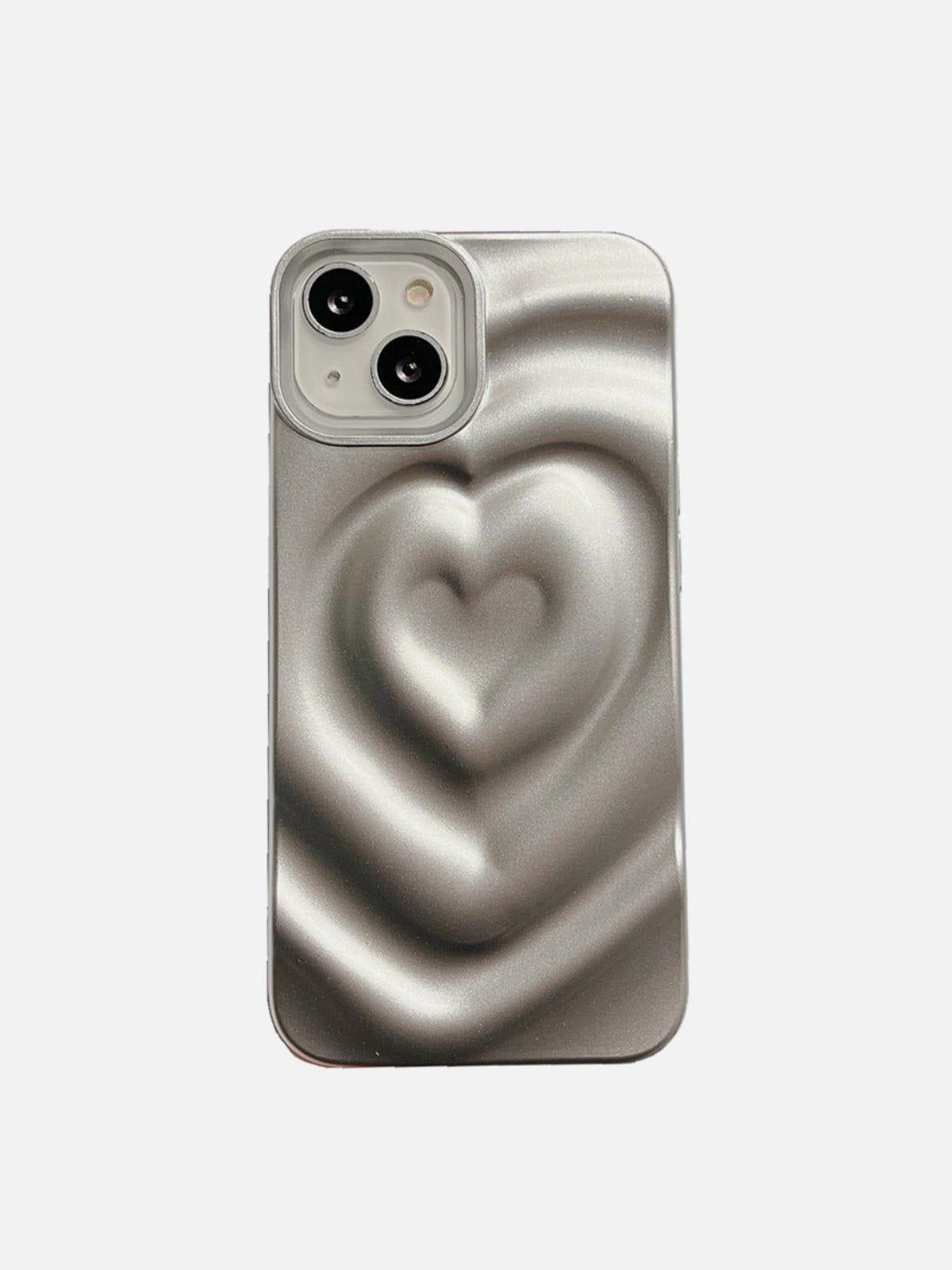 TALISHKO Electroplate Silver 3D Heart Water Ripple Phone Case