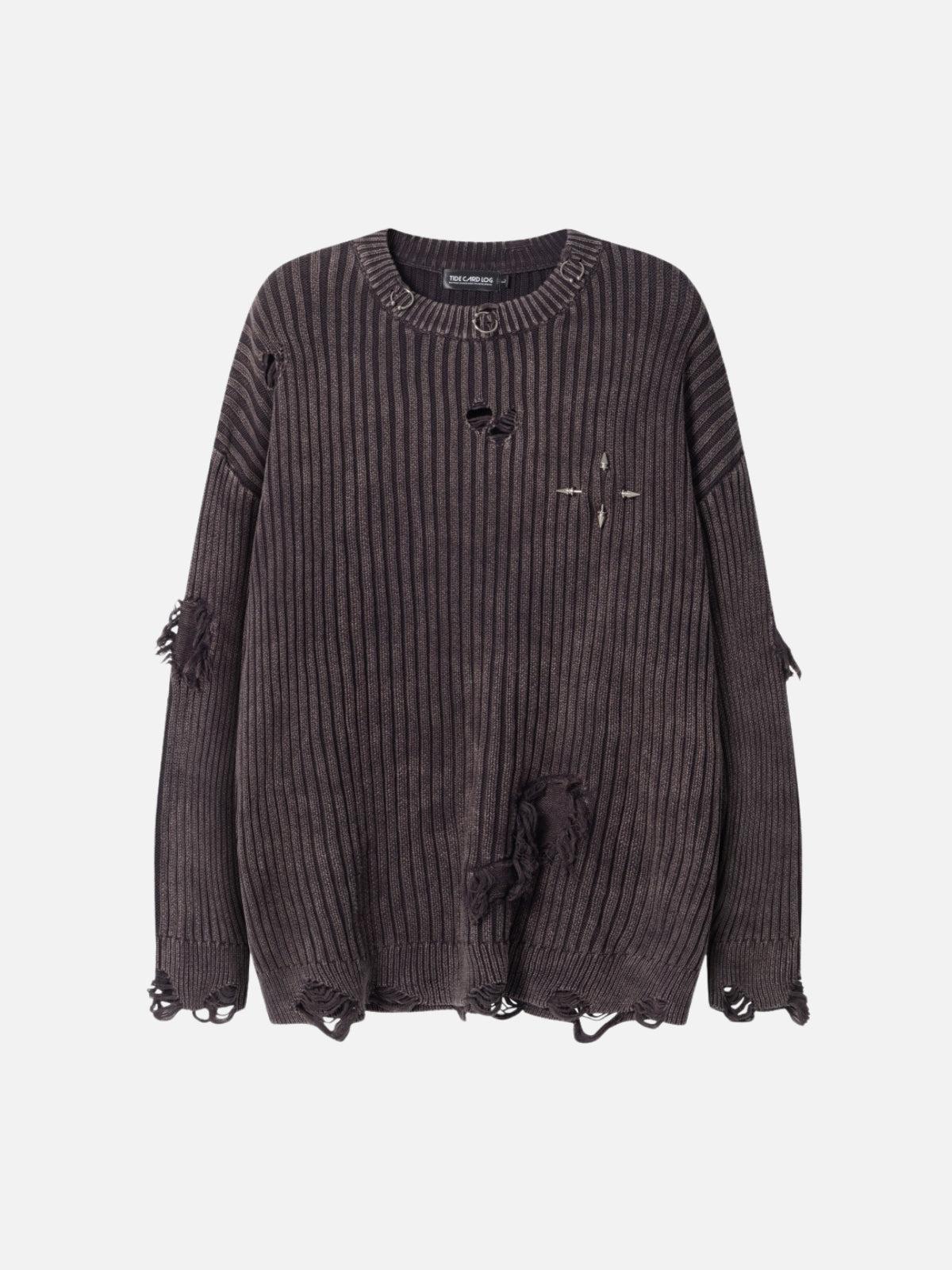 TALISHKO Distressed Ripped Rivets Sweater