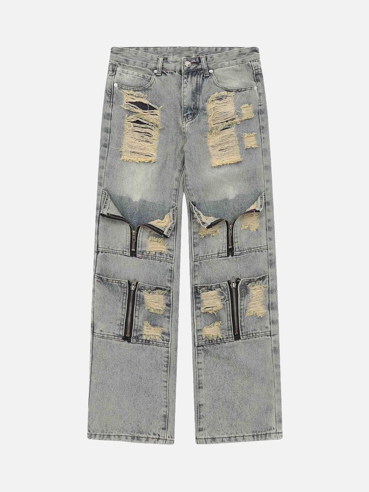 TALISHKO High Street Washed And Torn Work Pockets Denim Pants