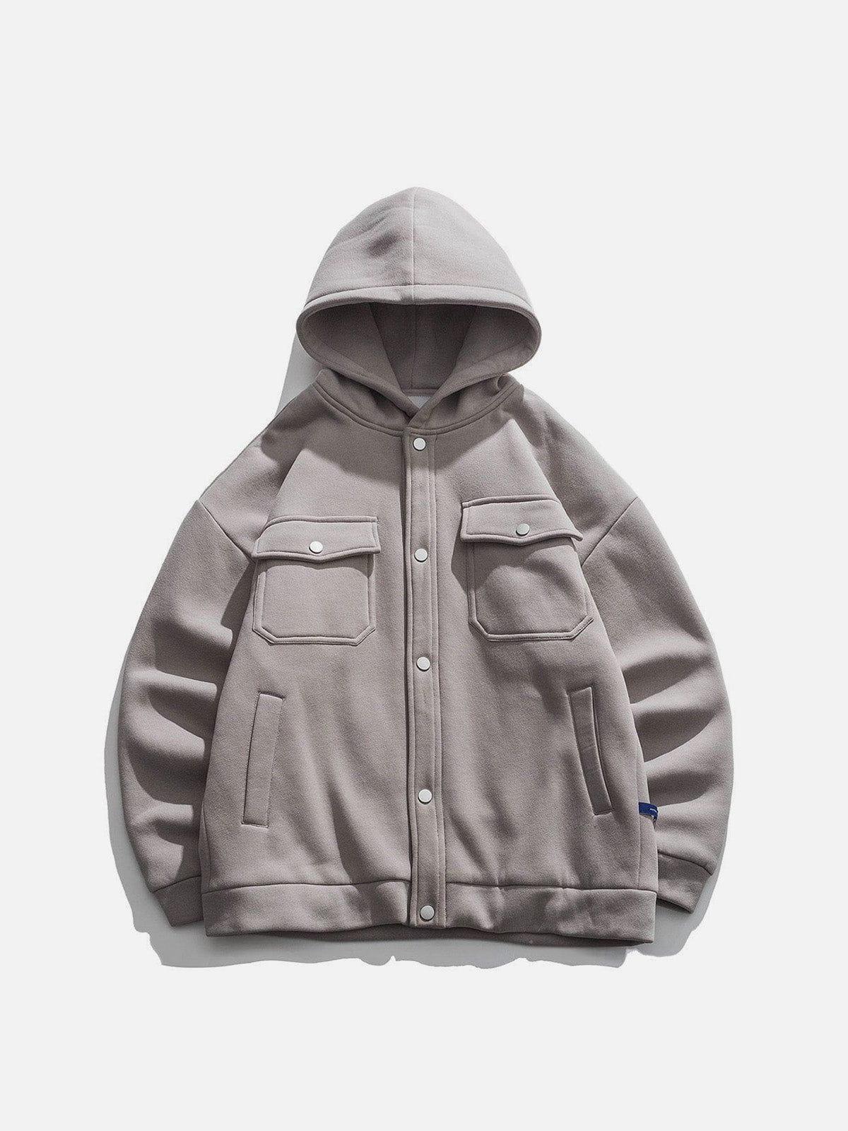 TALISHKO Solid Color Multi-Pocket Hooded Winter Coat