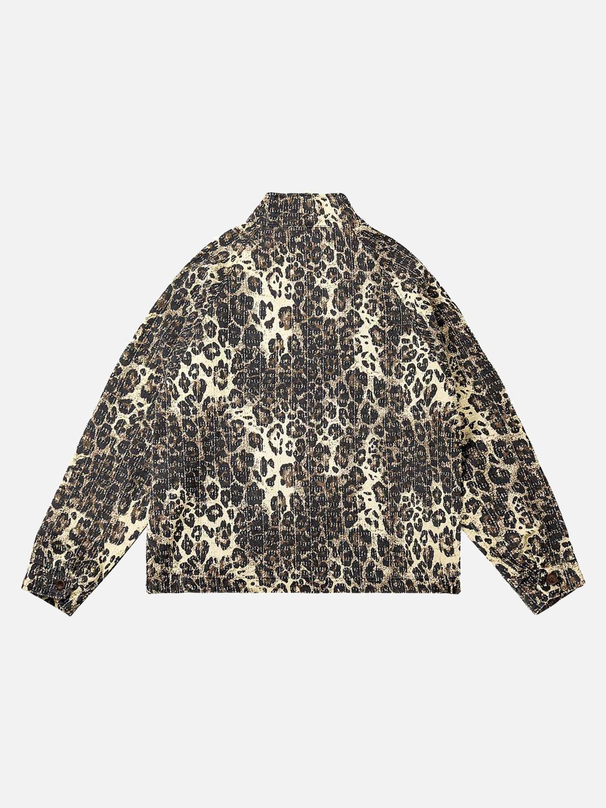 TALISHKO Retro Leopard Printed Denim Jacket