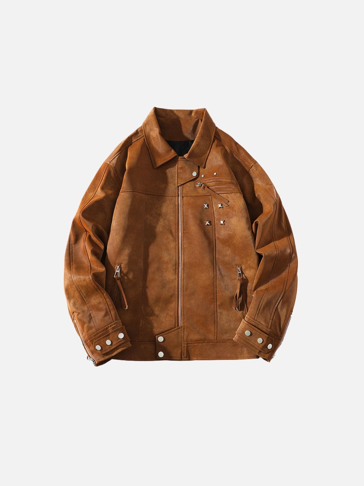 TALISHKO Rivet Washed Faux Leather Jacket