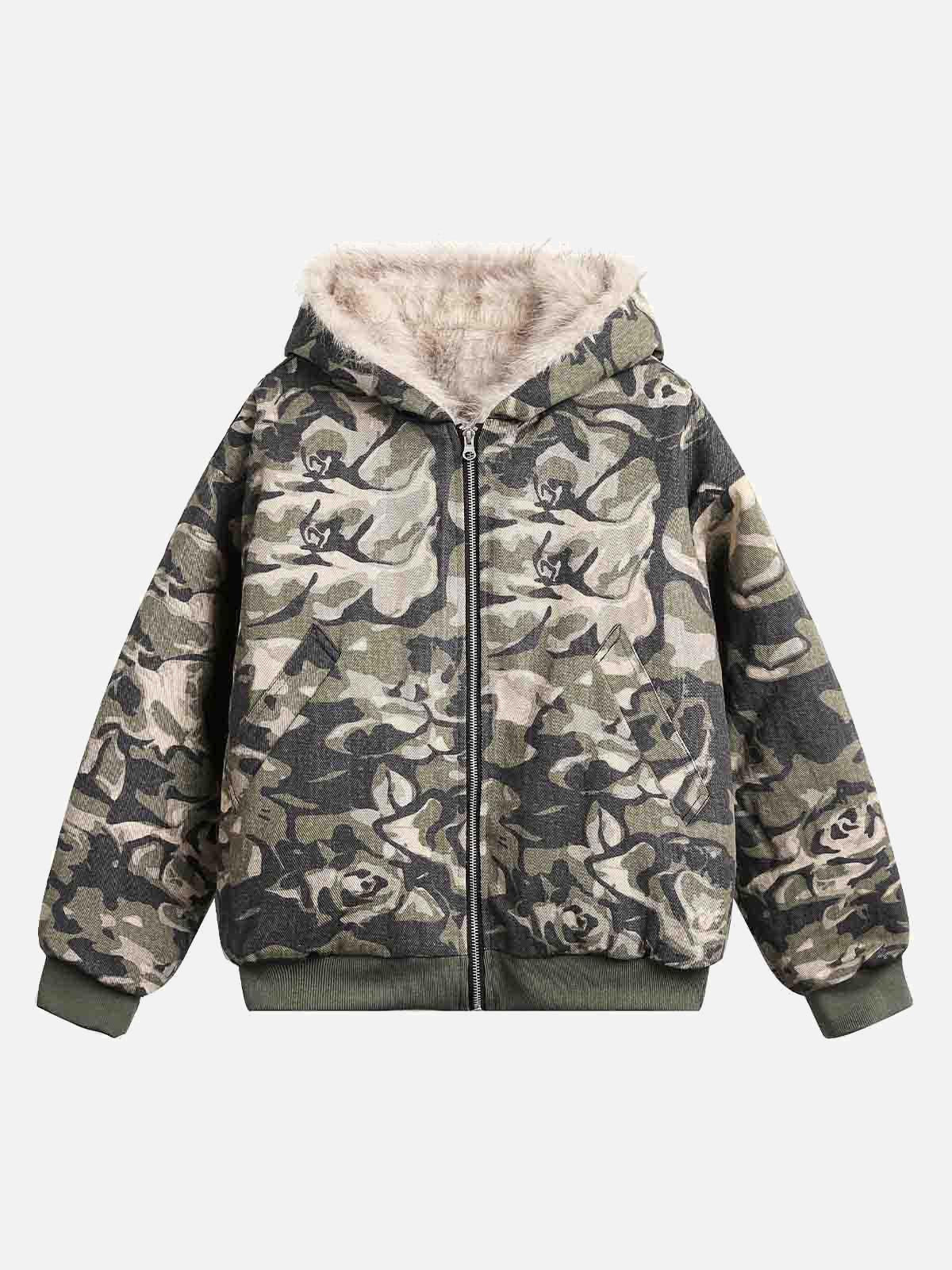 TALISHKO Camouflage Fur Hooded Jacket