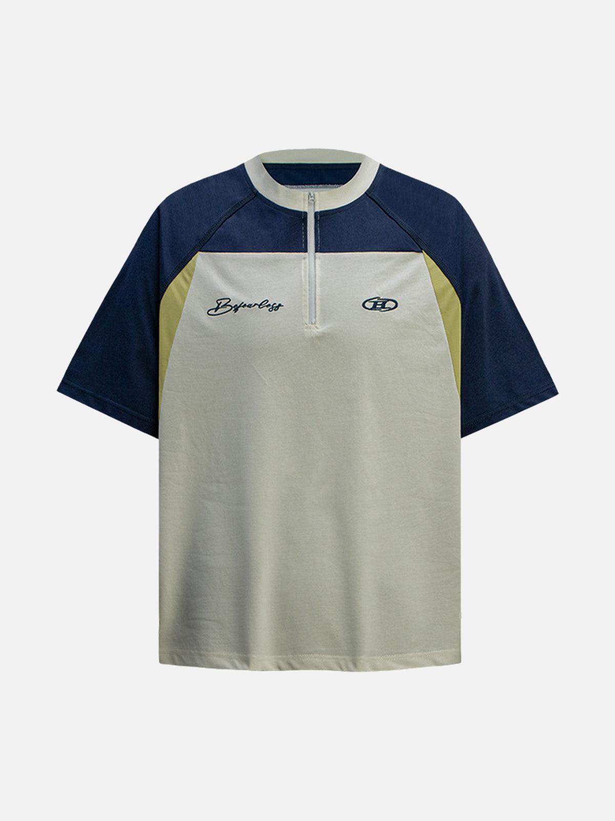 TALISHKO Quick-Dry Contrast Color Quarter Zip Up T-Shirt