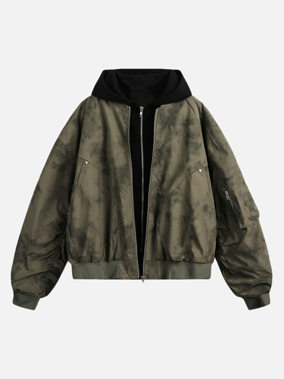 TALISHKO Patchwork Faux Two-Piece Gradient Hooded Bomber Jacket