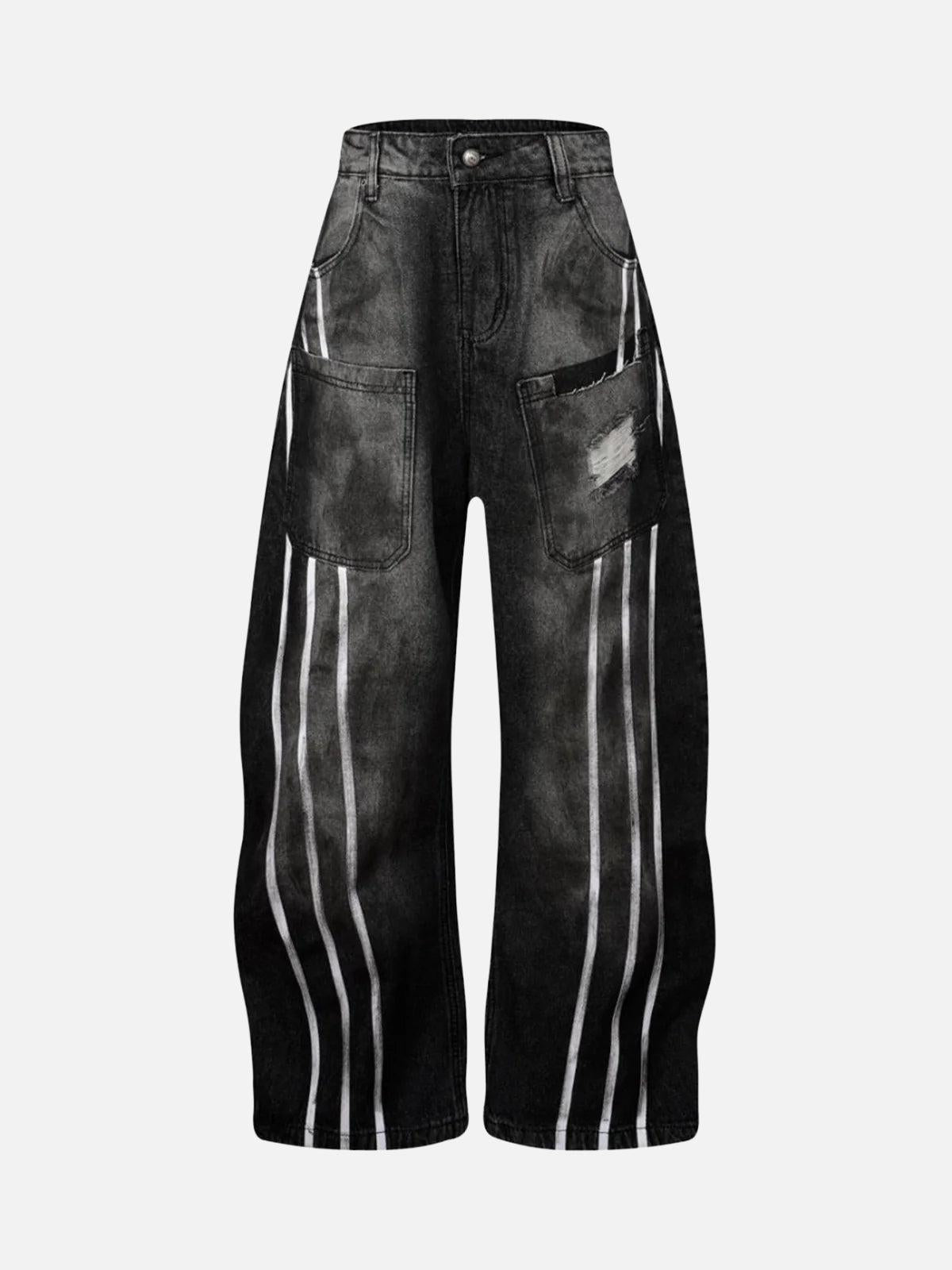 TALISHKO Street Stripe Dirty Dye Barrel Jeans