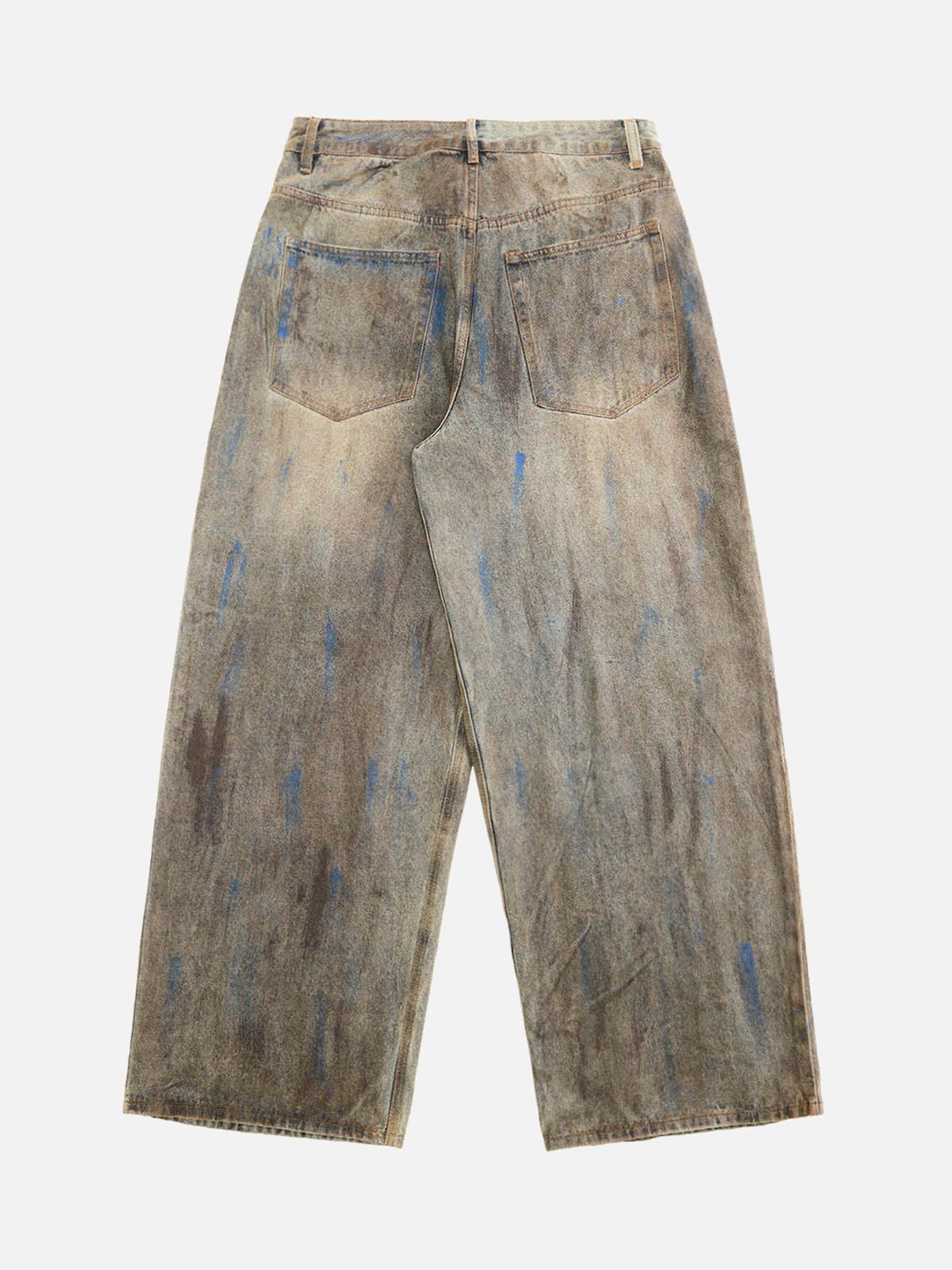 TALISHKO Dirty-Dyed Wasteland Style Baggy Jeans