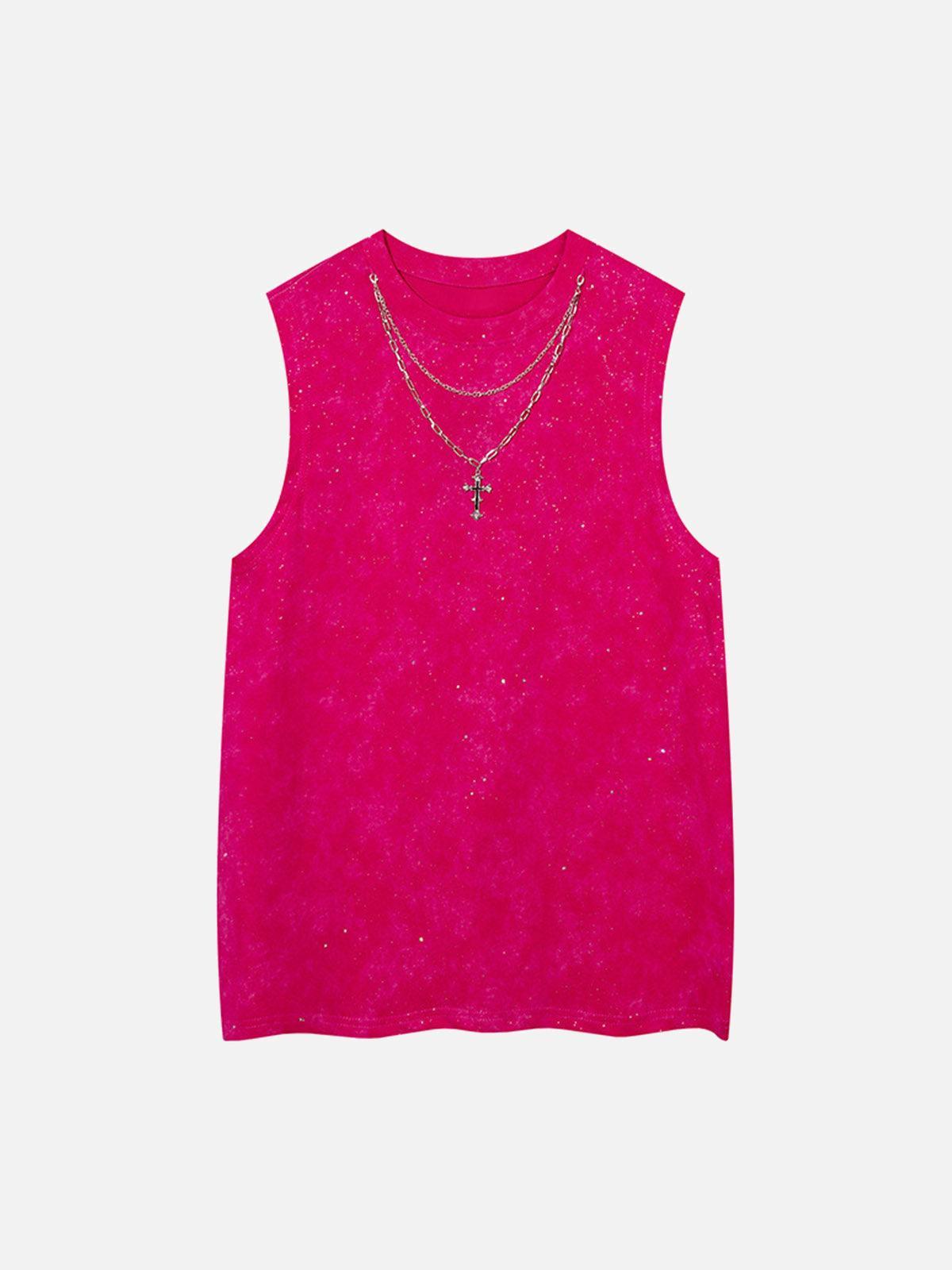 TALISHKO Retro Rhinestone Cross Chain Vest