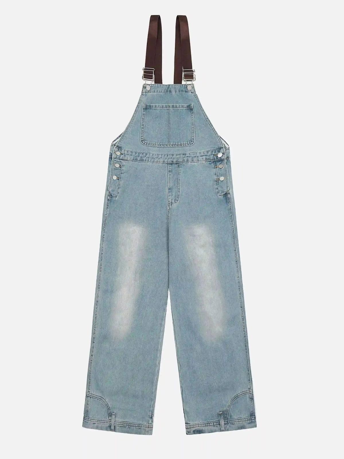 TALISHKO Reverse Stitching Overalls Wide-Leg Denim Jeans