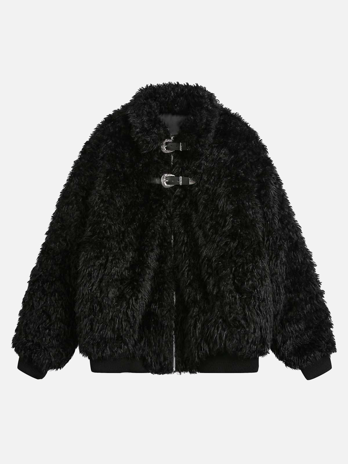 TALISHKO Metal leather button Faux Fur Jacket